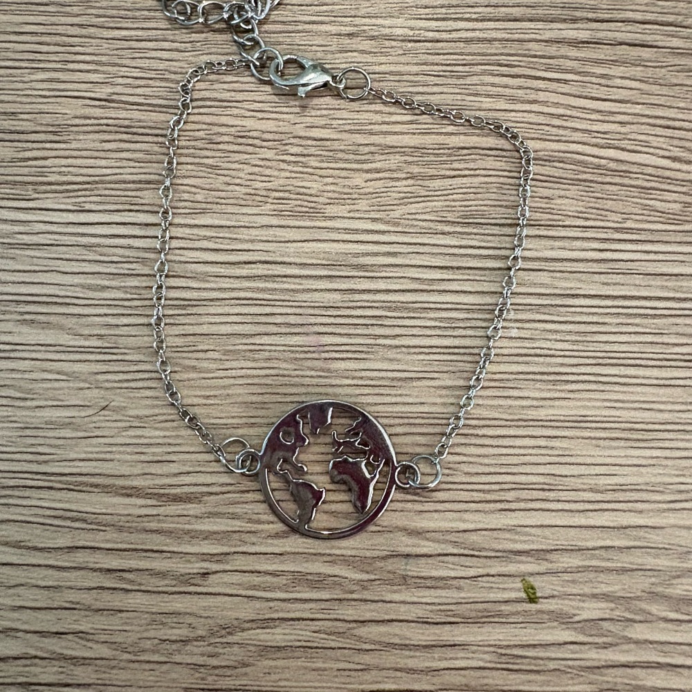 Silver World Map Bracelet